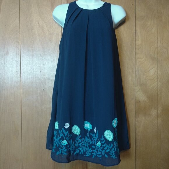 LOFT Dresses & Skirts - LOFT Outlet Petite Women's Size 2P Blue Flowy Embroidered Floral Shift D…